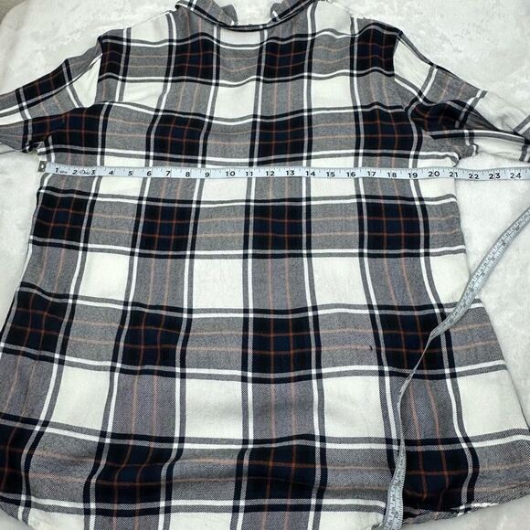 Sanctuary Women's Size L Long Sleeve Plaid Boyfriend Shirt Blue White Snap Front - Picture 10 of 11